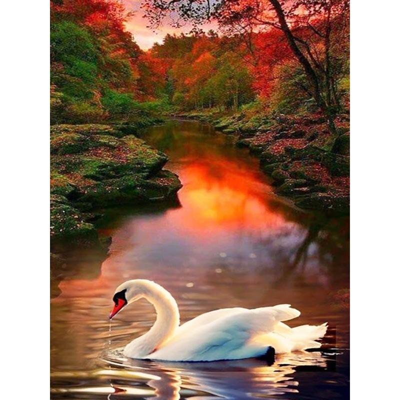 5D DIY Diamond Painting Dusk View Diamond Embroidery Swan Animal Cross Stitch Full Round Drill Manual Art Home Decor Gift