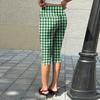 Women's Slim Fit Printed Cropped Pants Wrinkled Texture Stretch Waistband Casual Seven Quarter Length Trousers for Everyday Wear