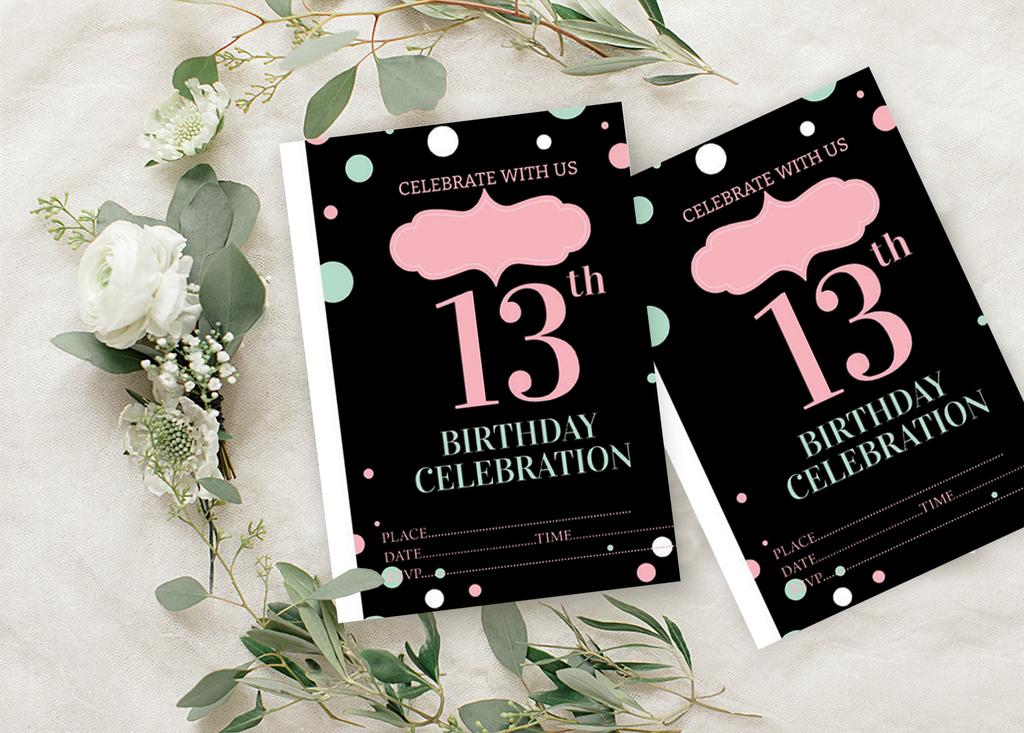 Darling Souvenir Black Birthday Invitation Card Printable Fill or Write In Blank Invites Party Supplies Pack Of 28 5 X 7