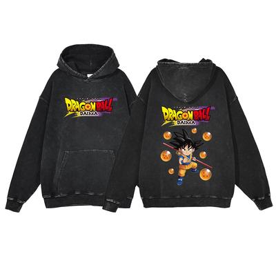 Felpa con cappuccio Dragon Ball DAIMA Cotone Lavato Vintage - 440g Pesante Retro Anime Streetwear