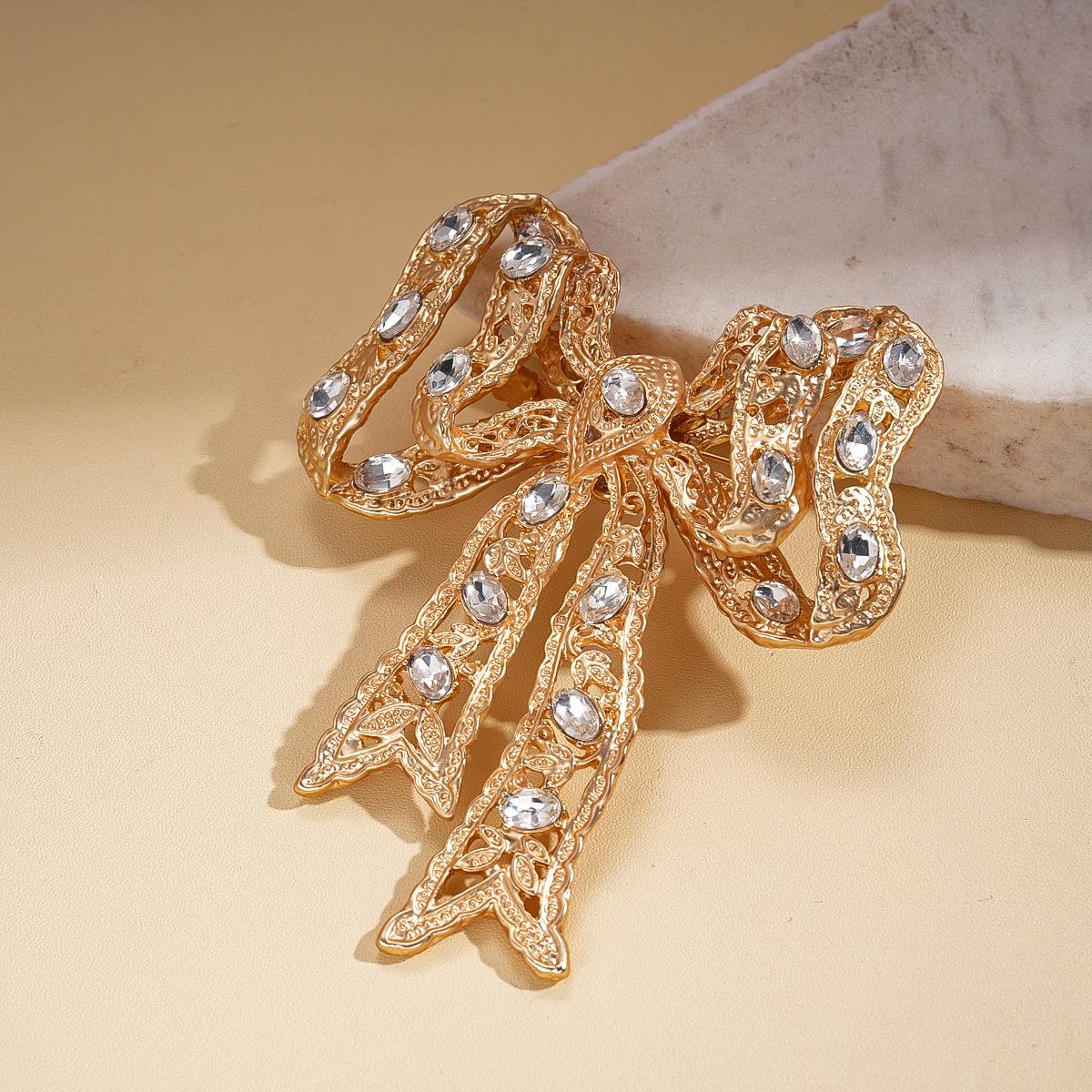 Бриллиантовая плиссированная полая брошь в виде банта, ретро, изысканные, тяжелая промышленность, аксессуары