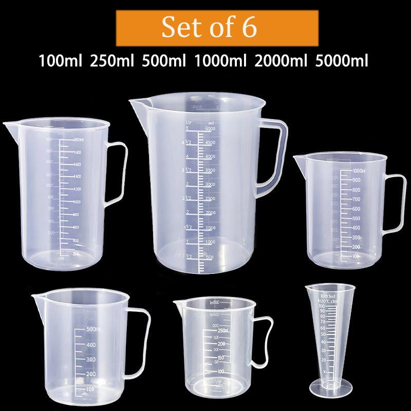 

6 Pack Plastic Measuring Cup Set, Food-Grade Measuring Jug,Insulated Handle,V-Shaped Spout,Liquid Measuring Beaker for Kitchen,Restaurant,Easy to Read 6 Pack
