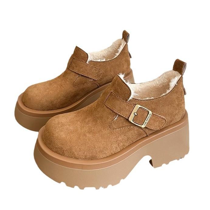 [Yushilai] Suede Thick-soled Warm Short Boots for Women In the Winter of 2025, the New Retro Thick-heeled Temperament Is a Pedal.
