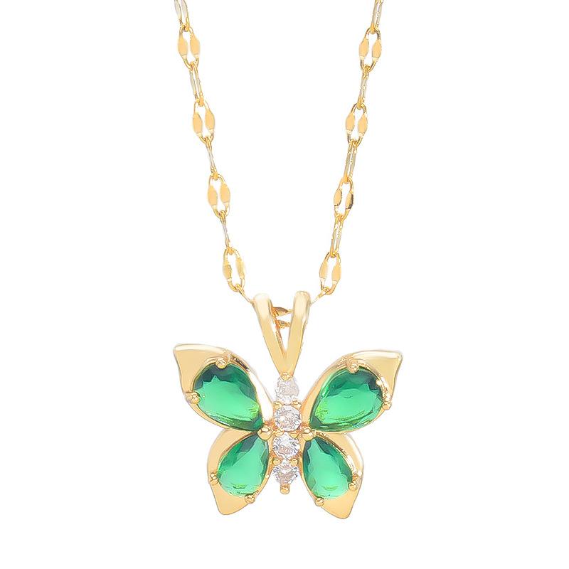Emerald Butterfly Necklace Female Design High Sense Simple Versatile Collarbone Chain Jewelry