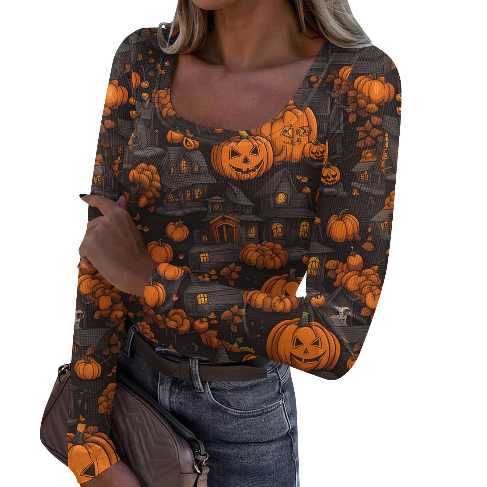 

Women s Fashion Slim Bottom Casual Long Sleeve Printed Pullover U Neck Top S