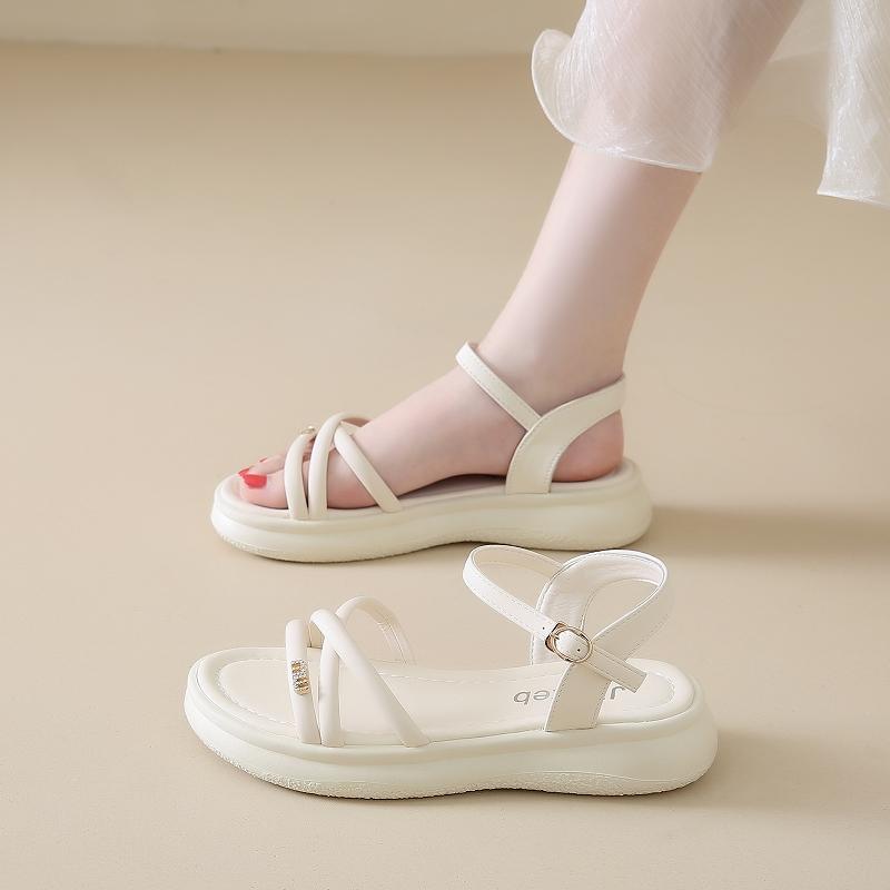 Fashion CRLAYDK Sandals for Women Flat Shoes Summer Comfortable Dressy Ladies Adjustable Buckle Strap Leather Beach Casual Slippers