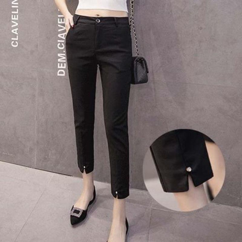 Women s Slim Fit Cropped Trousers with Rhinestone Slit - Autumn 2023 Edition 4XL