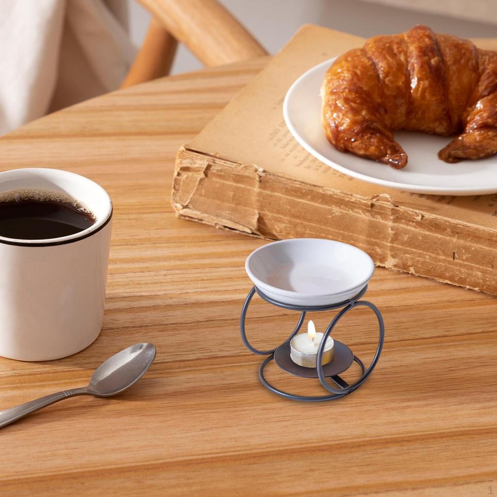 Ceramic Oil Melt Burner Home Decor Aroma Furnace Metal Frame for Yoga Bedroom Meditation