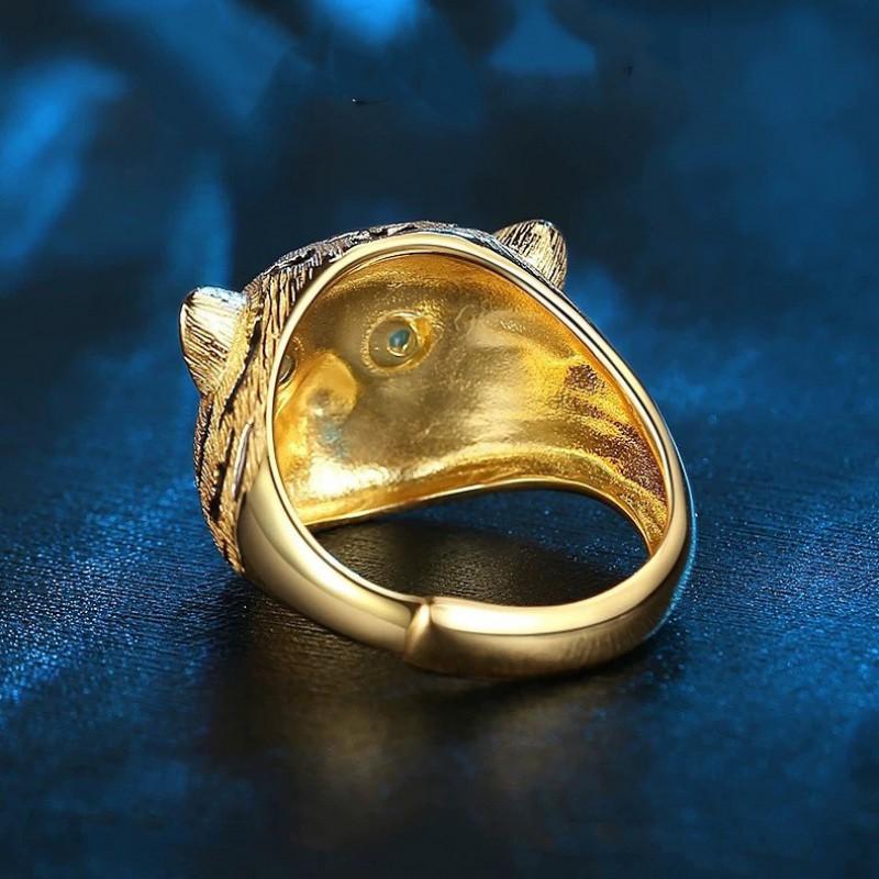 Adjustable Open Ring Men Women Vintage Cat Animal Design Sterling Retro Jewelry