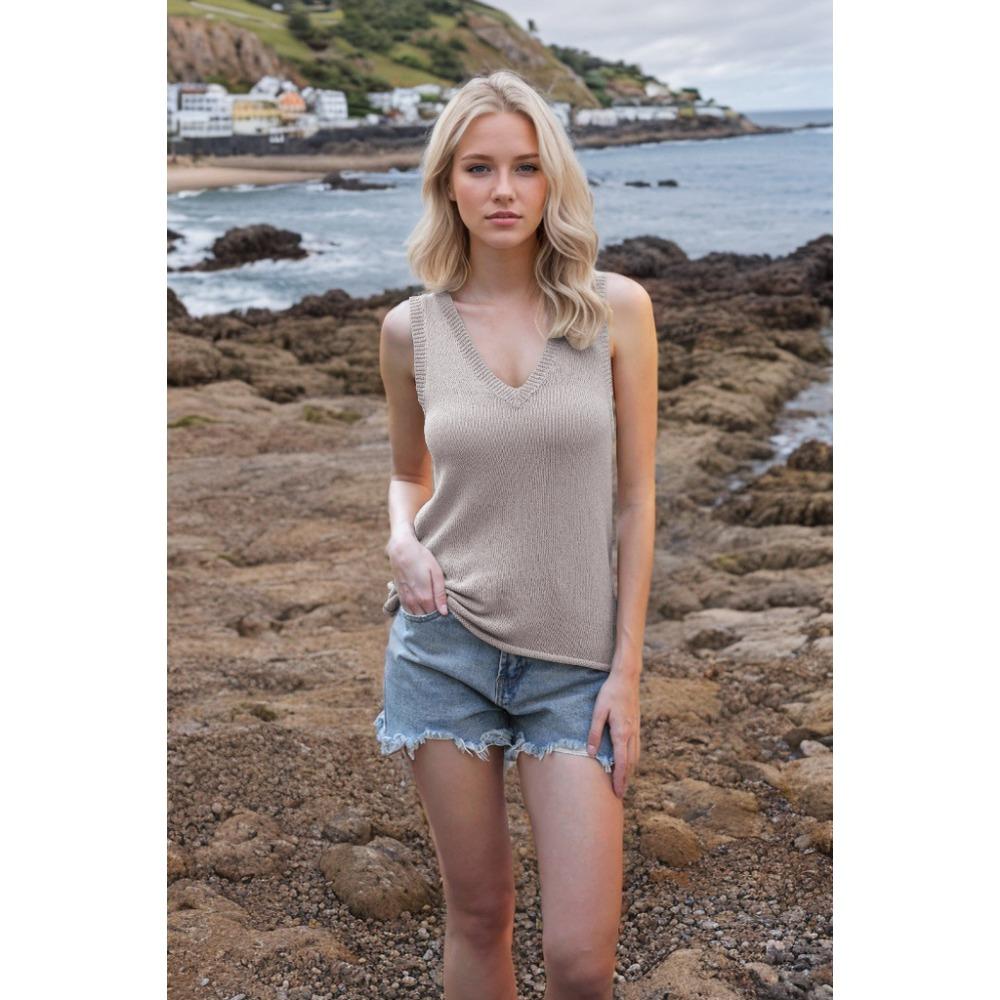 Summer Women's V-Neck Solid Colour Backless Knit Tie Small Tank Top