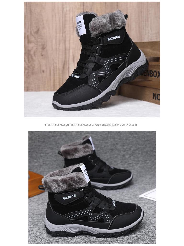 2024 Herren Winter Baumwolle Schneestiefel: Samtgefüttert, Dicksohlig, Schnürschuhe, Kältebeständig, High-Top für Bergsteigen