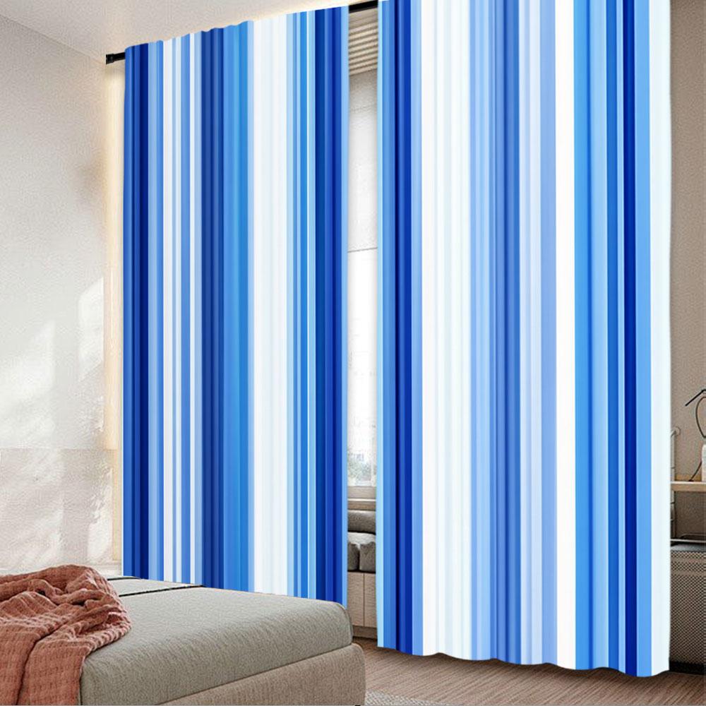 

2Pcs Blue And White Stripe Curtain Retro Shades Of Stripe Abstract Vintage Design Suitable For Bedroom Bathroom Living Room 100*130 Rod Pocket 1pcs
