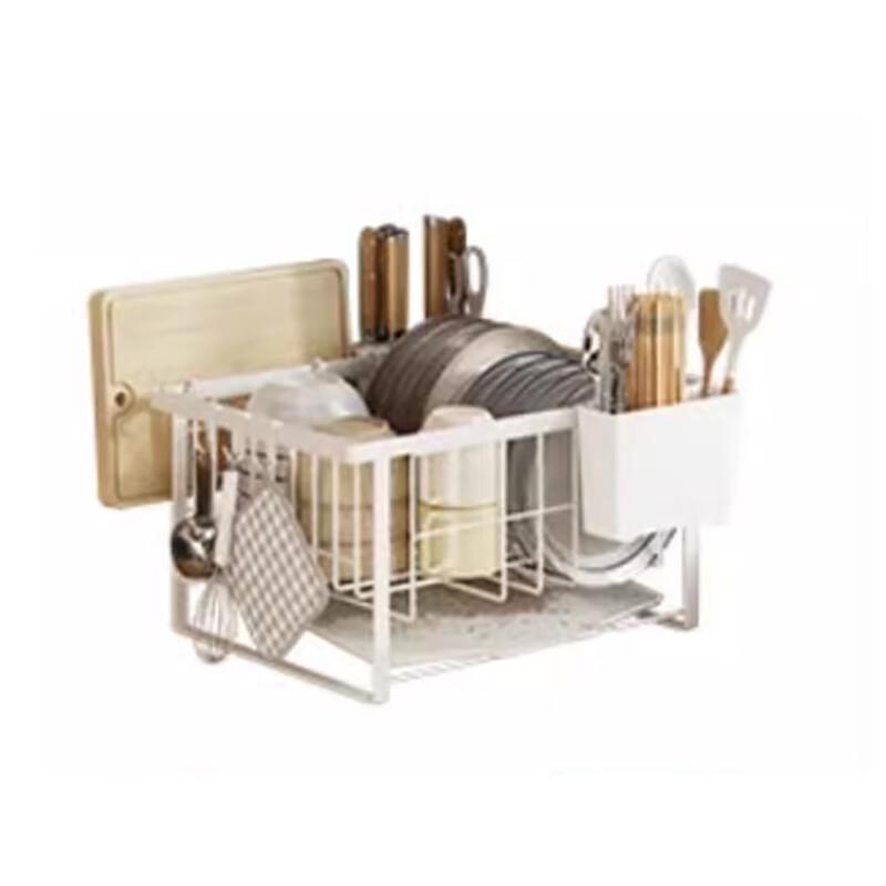 Beifu Compact Countertop Dish Drying Rack with Utensil Holders, White