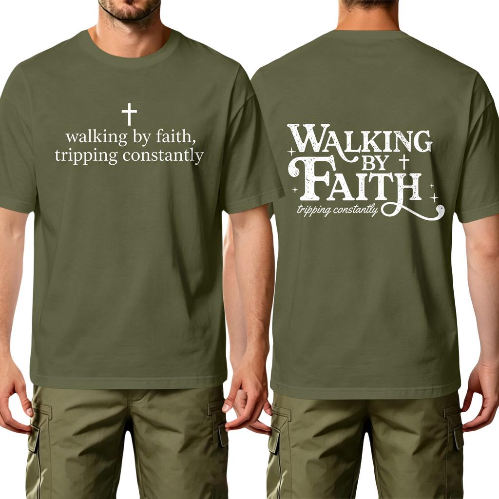 Men Crew Neck Short Sleeve Cotton Casual T Shirt with Walking by Tripping Constantly Printed Graphic for Everyday Wear