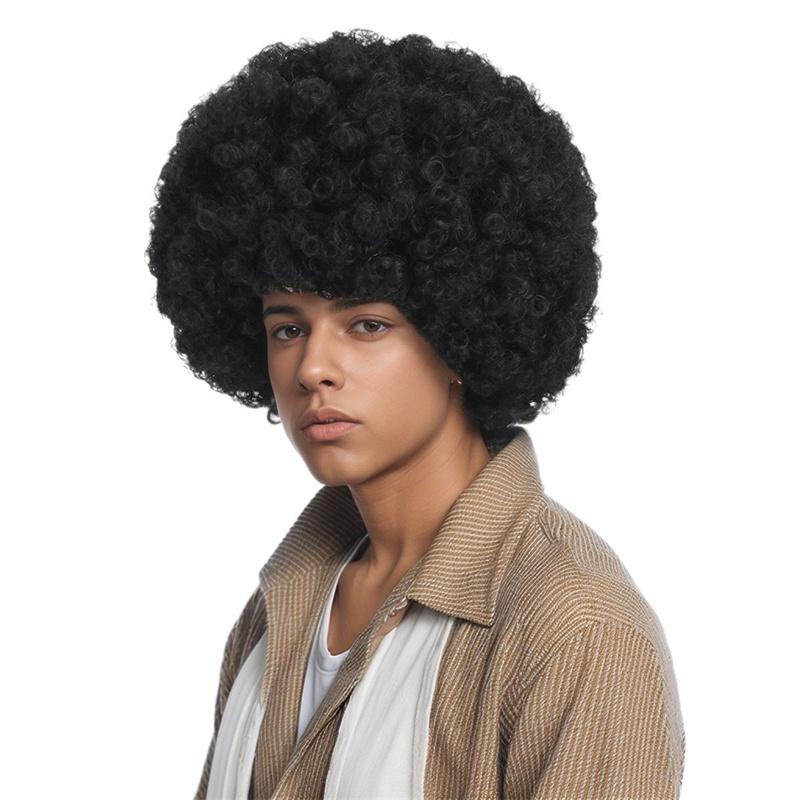 Afro Kinky Curly Wigs Synthetic Wig for Black Men Natural Brown Short Bob Wig Rock Party Cosplay High Temperature Fiber