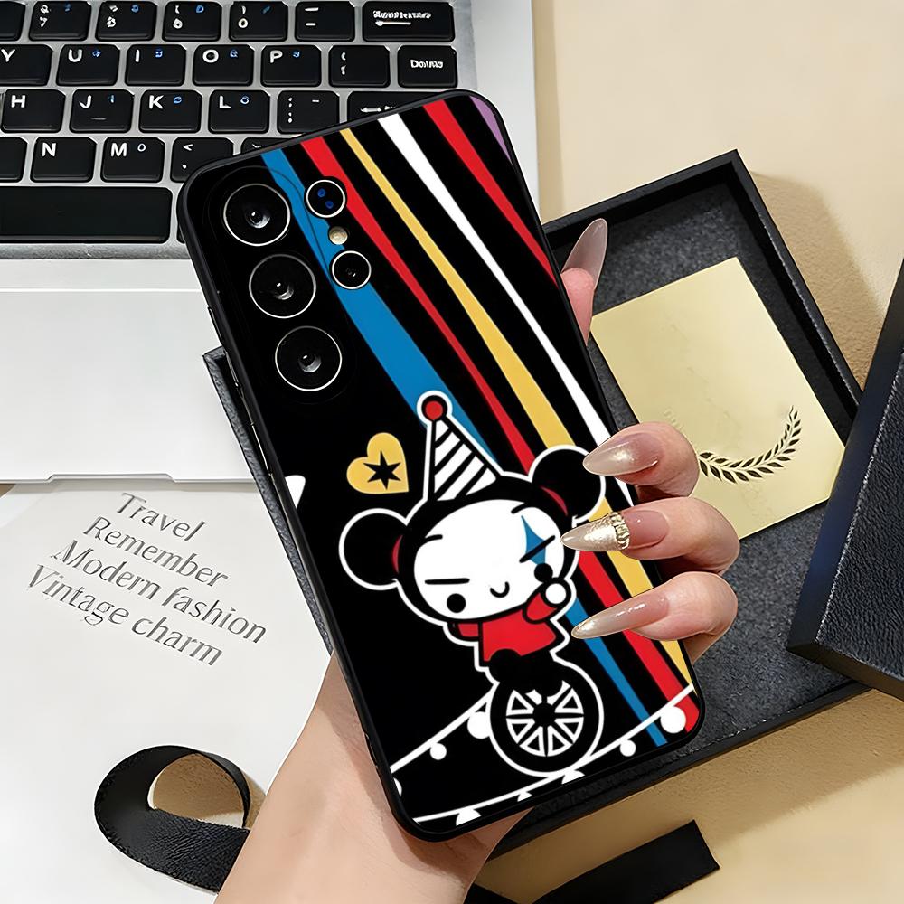 Fashion Cute Cartoon Pucca Phone Case For Samsung S26 S25 S24 FE S23 S22 S21 Plus S20 Ultra Note20Ultra Black Soft Shell
