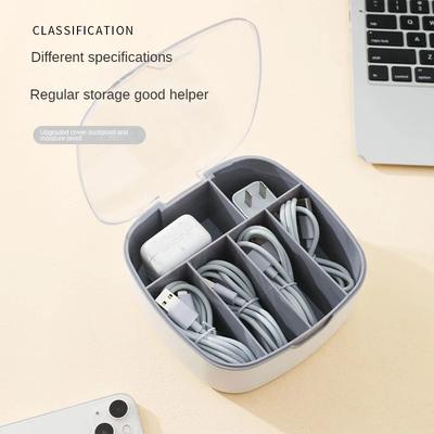 1 cutie de depozitare pentru cablu de date, cutie de depozitare și gestionare a cablului de încărcare împărțit rezistent la praf, cablu de încărcare pentru telefon desktop din plastic