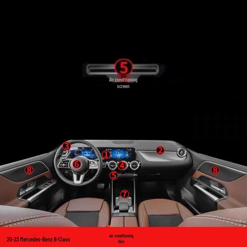 

Mercedes-Benz B180 Interior Film Set: Navigation Screen, Gear Shift, and Air Conditioning HD TPU for 25 Models.