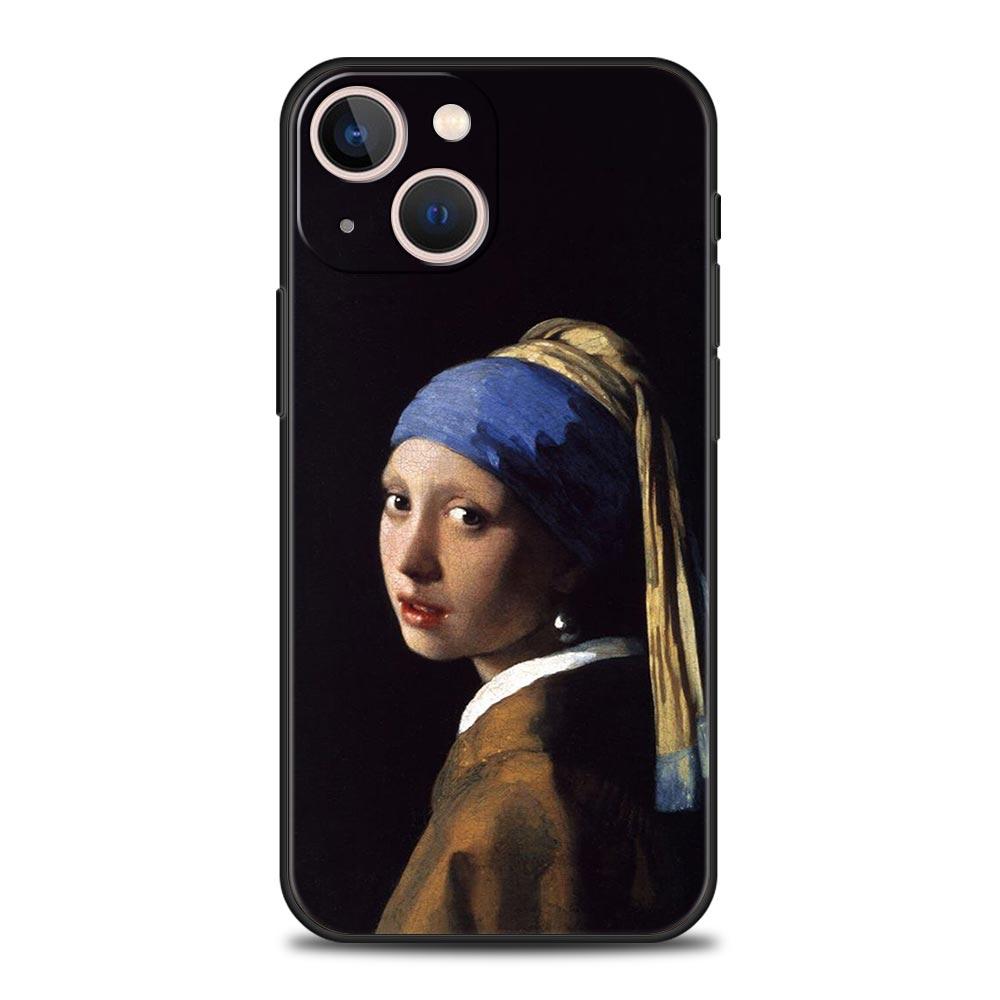 Mona Lisa Van Gogh Oil Painting Art Luxury Phone Case For iPhone 13 15 14 12 11 Pro MAX XR X SE XS 7 8 Plus Soft Black Cover