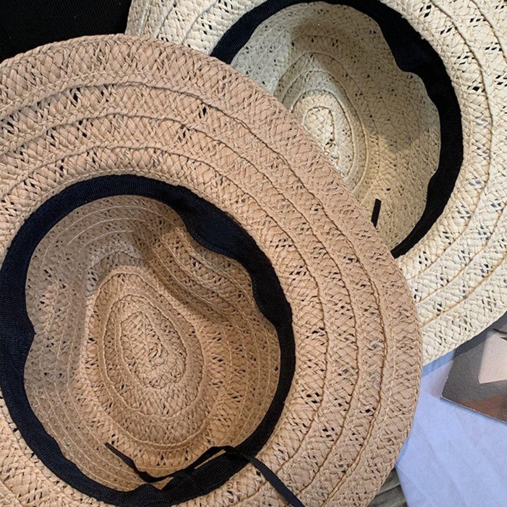 Retro Hollow Hollow Straw Hat Wide Brim Jazz Western Cowboy Hat Sunscreen Leather Buckle Visor Cap Summer