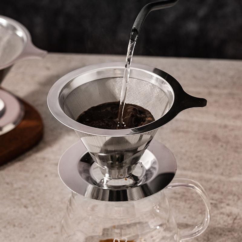 Stainless Steel Pour Over Coffee Filter, Reusable Fine Mesh Cone Dripper, Paperless Coffee Strainer For Home Office Brewing
