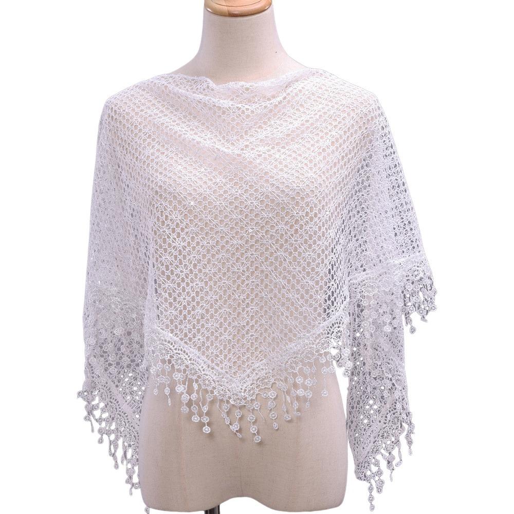 Breathable Tassels Lace Head Scarf Elegant Lace Flower Polyester Hollow Triangle Scarf Triangular Sequin Decor Scarf