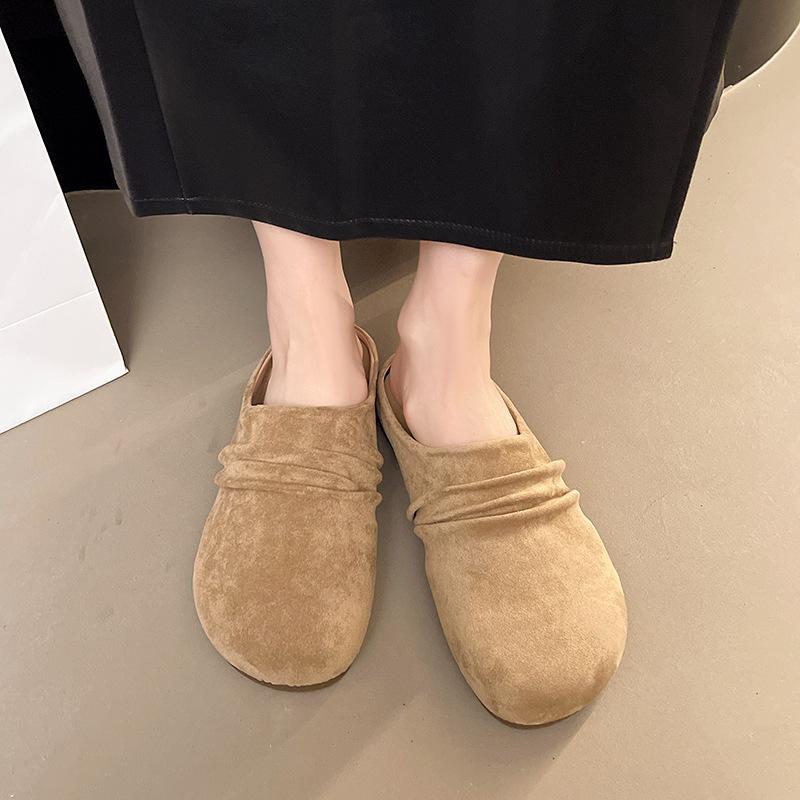 One pedal bag head and half slippers women's new outer wear retro round head versatile thick bottom soft leather