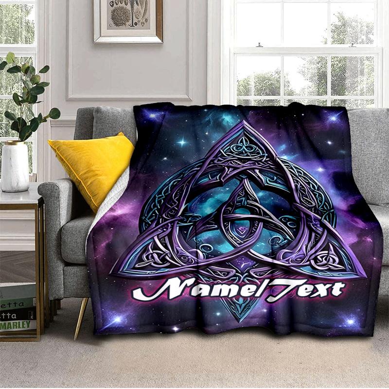 1PC Custom Name Celtic Triquetra Space outdooor Flannel blankets Throw Blanket All-Season Throw Gift Bedspread for Couch, Bed, Camping Holiday Birthda