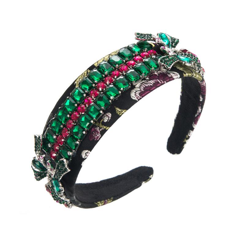 Women's Hairband Heavy Craft Bow Colored Drill Vintage Embroidery Palace Wide Edge Headwear