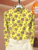Women's Ribbed Fleece Floral Print Base Layer: Half-High Neck, Long Sleeve, Autumn/Winter Mom's Wear.