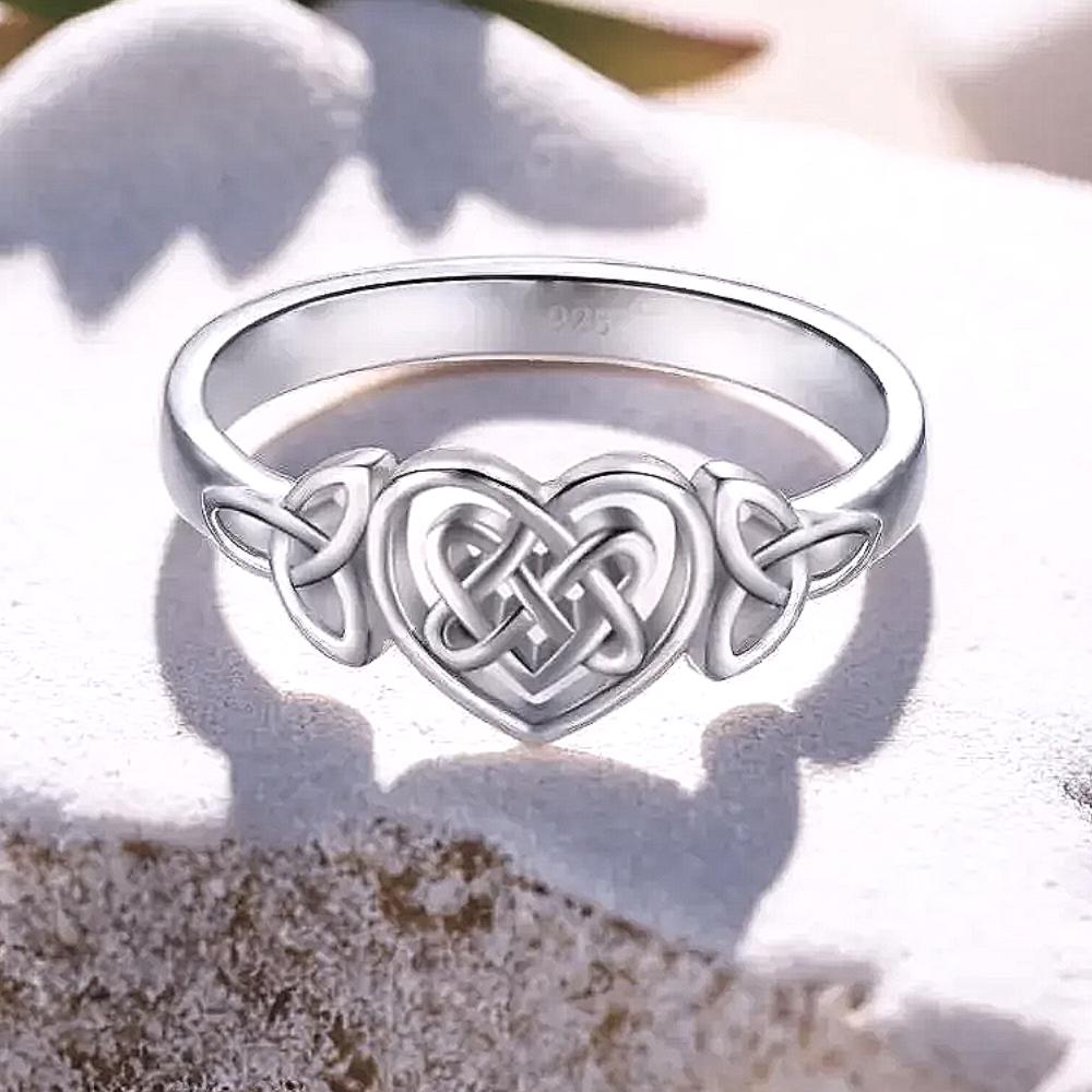 CopperCeltic Knot Heart Rings for Women High Polish Tarnish Resistant Eternity Wedding Band Hollow Out Geometric Jewelry