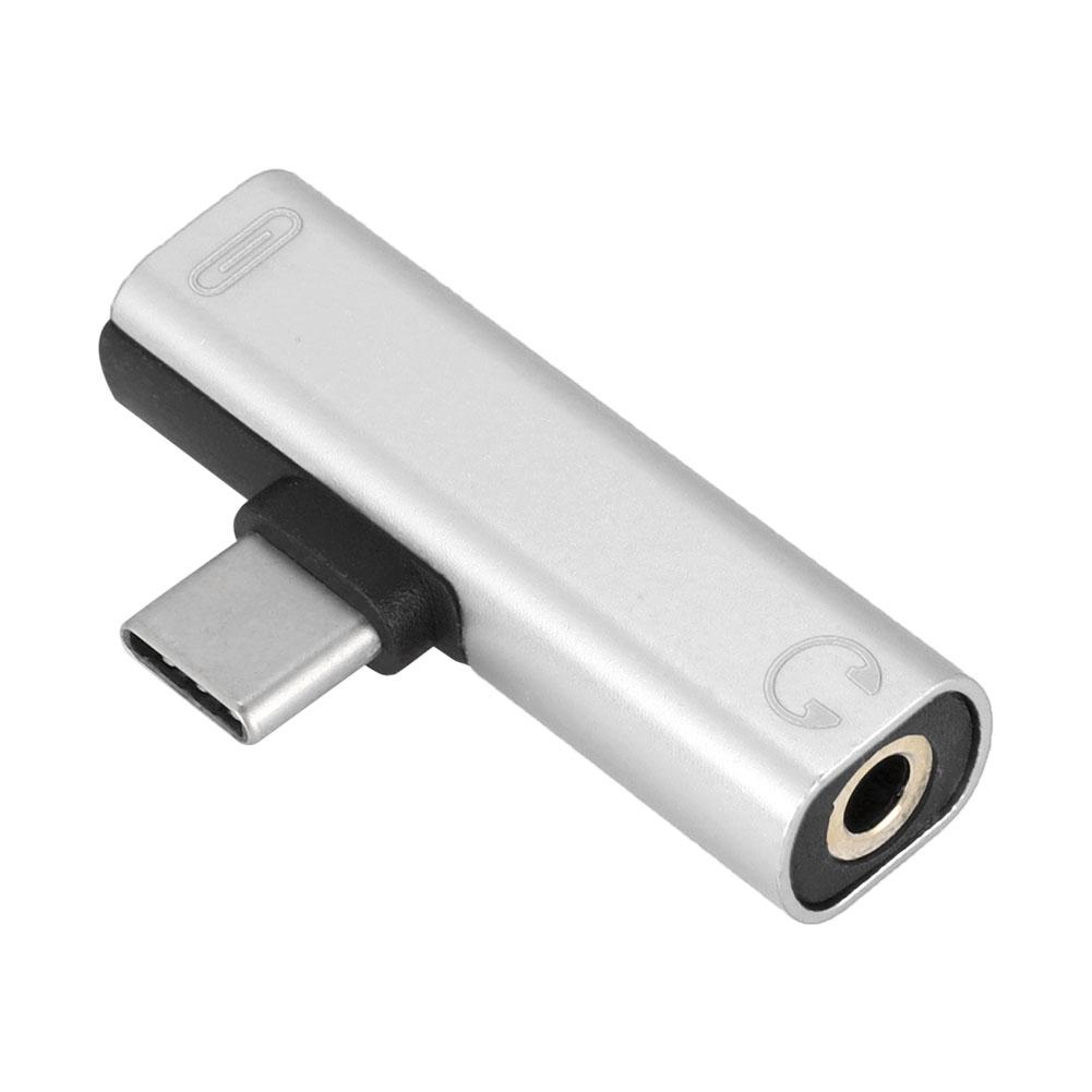2 In 1 Type C To 3.5mm Jack Headphone USB Charging Converter Multi Function Transverter Silver