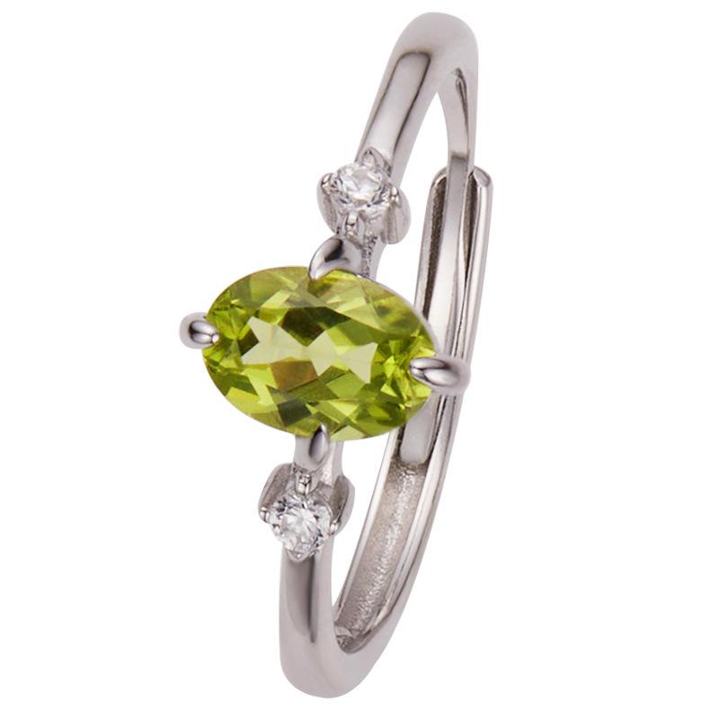 S925 Sterling Silver Colored Treasure Ring Women'S Natural Topaz Garnet Diopside Olivine Simple Versatile Ring