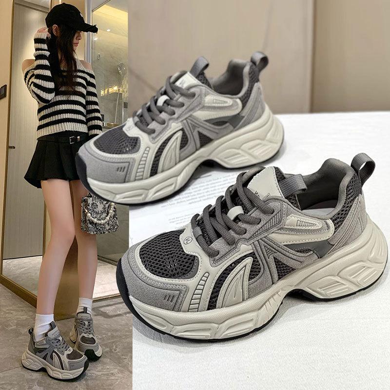 Casual sports women's shoes mesh super fire thin running shoes women's spring new thick-soled dad shoes