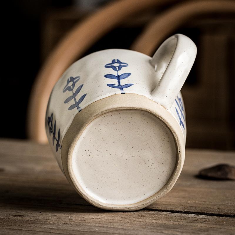 Literary Sense Hand-Painted Small Flower Coarse Pottery Cup Ceramic Coffee Cup Office Drinking Cup Export
