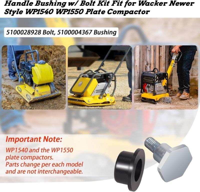 Compactor Handle Bushing Bolt Replacement Kit Heavy Duty Metal Bolts & Plastic Bushings Set for WP1540 WP1550 Plate