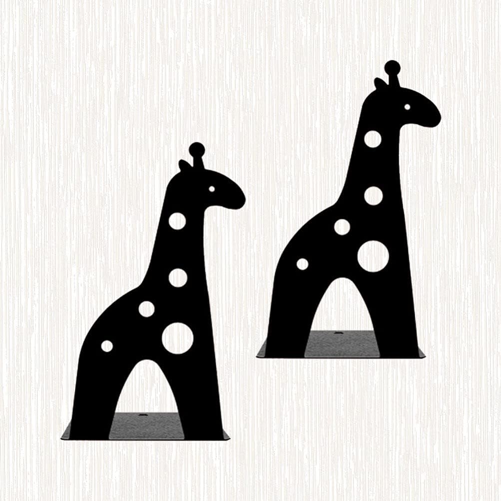 ARTIBETTER 2pcs Giraffe Shaped Nonskid Metal Cute Cartoon Design for Books Magazines Organizer for Home Office Classroom and Library Black