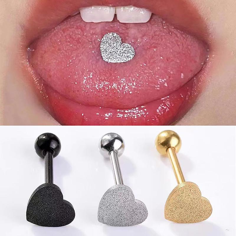 4Pcs Trend Heart Zircon Tongue Ring Bars Barbell Stainless Steel Tongue Ring Lip Piercing For Women Body Jewelry