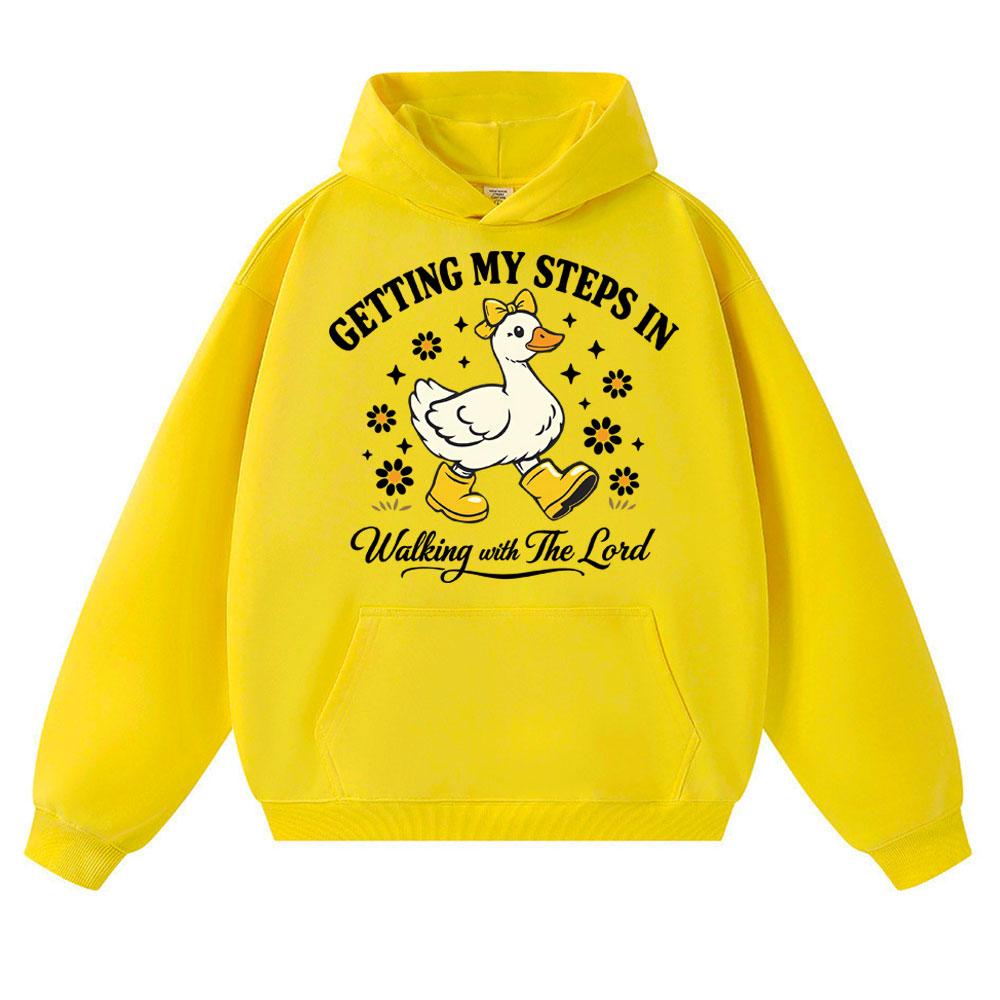 Funny Getting My Steps in Walking with The Lord Hoodies Men Women Christian Goose Boots Sportwear Loose Fleece Casual Pullover