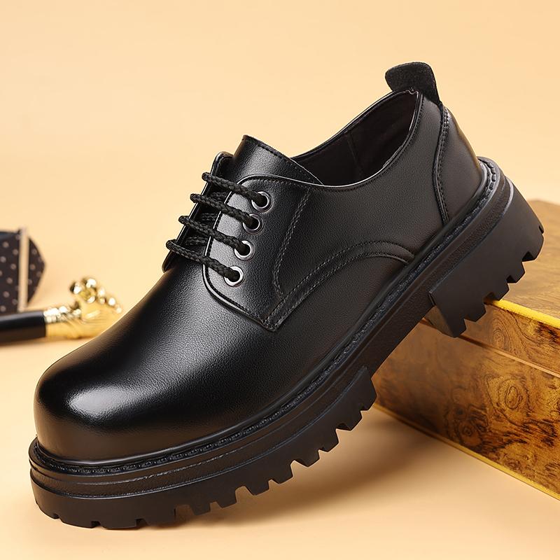 Fashion Brand Spring and Autumn Men Leather Thick Sole Formal Leather Shoes High Quality Fashion Lacing Comfortable Derby Shoes