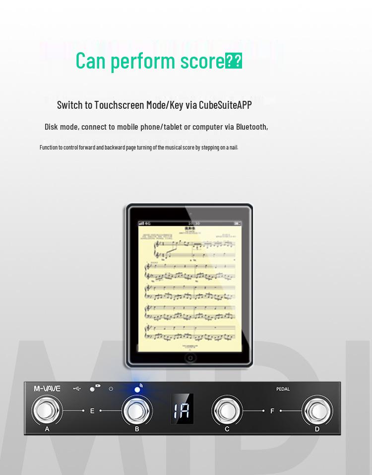 דוושת Bluetooth MIDI להפיכת דפים - אביזר רב-תכליתי לכלי נגינה