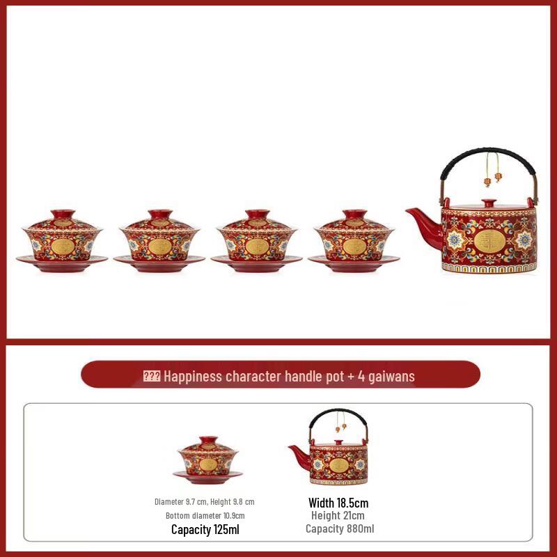 Enamel Ceramic Chinese Tea Set for Newlyweds