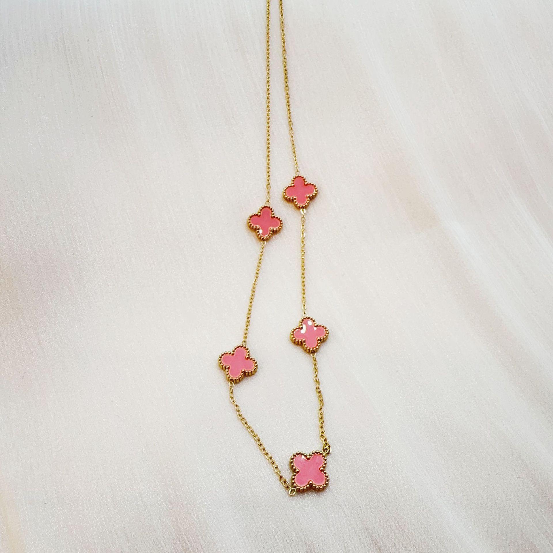 

13 мм титановая сталь четырехлистный клевер ожерелье для женщин без потери цвета 18k легкие роскошные ювелирные изделия дамы ключичная цепочка розовый