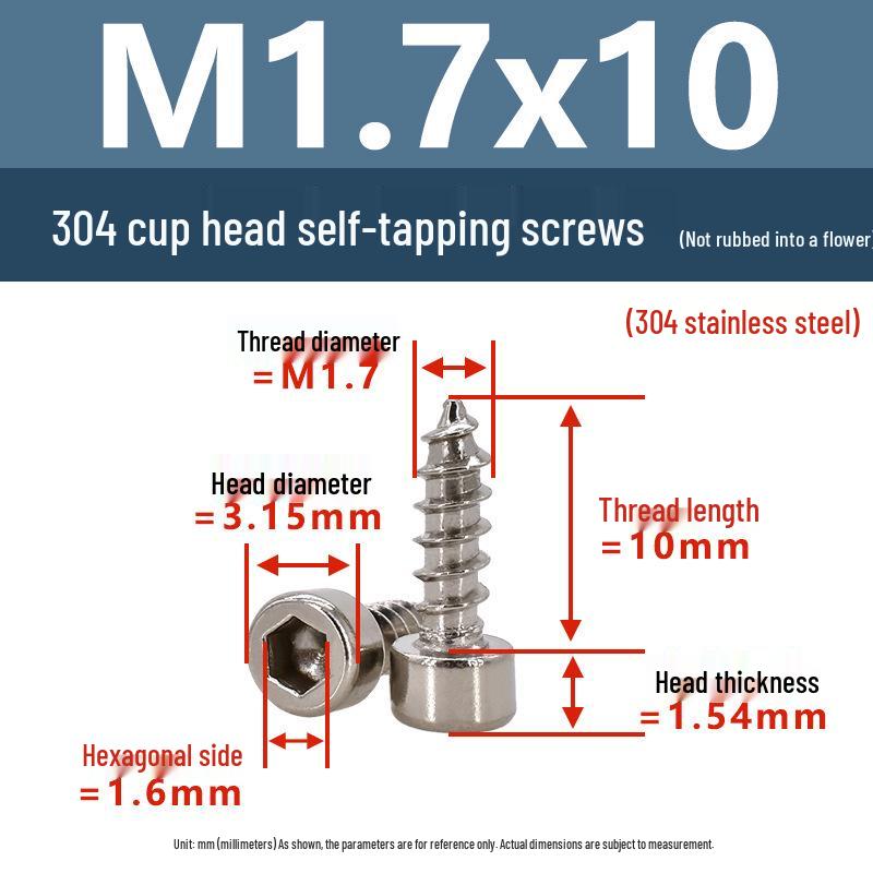 304 Pan Head Self-Tapping Coarse Thread Screw M1.7-M6 with Hex Socket