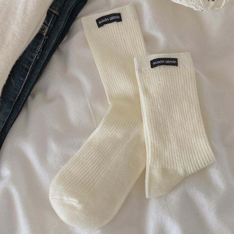 Women's Double Needle Vertical Stripe Slouch Socks - Soft Cotton, Mid-Calf, Casual, Japanese Style.