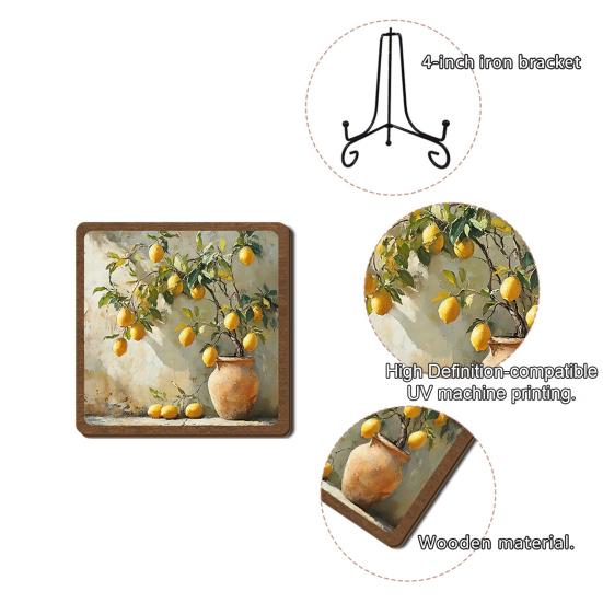 Masaüstü Natürmort Resim Vintage Limon Yağlı Boya Ahşap Tabela, Pastoral Çiftlik Evi Dekoratif Plaka Şifalı Ev İç Mekan Süsü ile