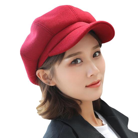 British Style Felt Solid Color Wide Brim Women Beret Winter Warm Peaked Cap Hat