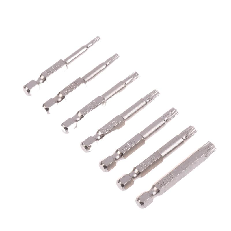 7Pcs S2 Magnetic Star Screw Driver 5 Point Screwdriver Bits 50mm 1/4" Hex Shank T10 T15 T20 T25 T27 T30 T40