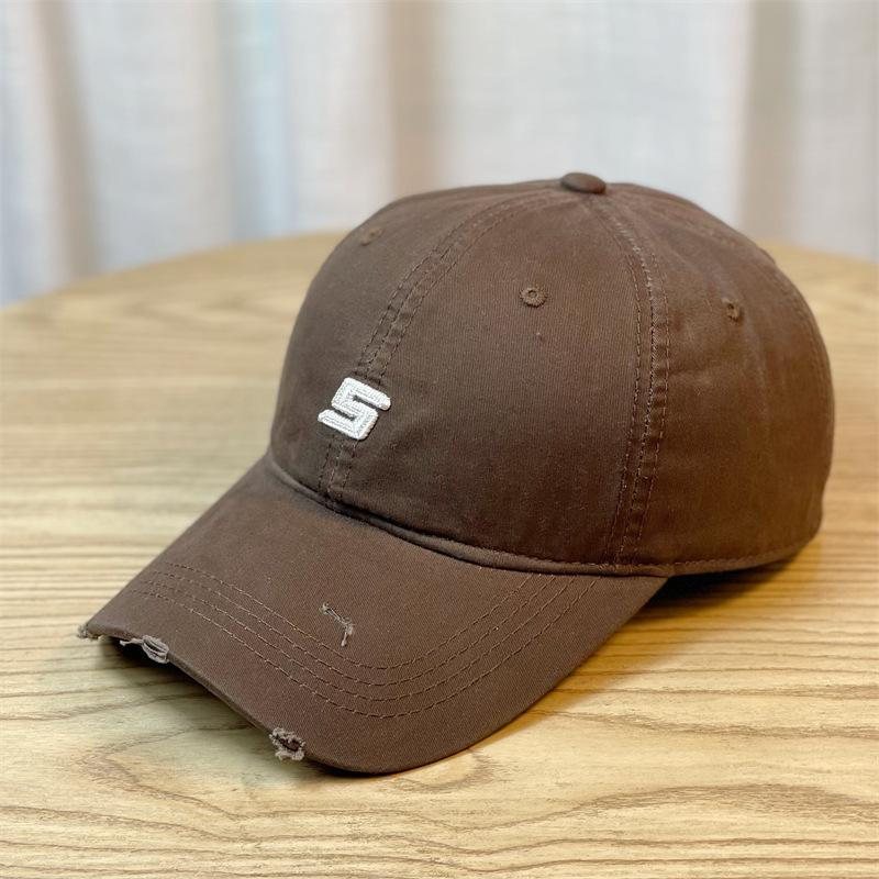 Original design embroidery S Letter print soft-top sports baseball cap for men, simple distressed duckbill cap for women, new style