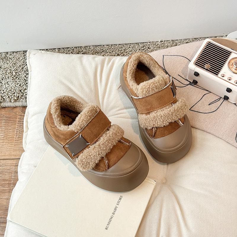 Winter New Children's Shoes Girls Korean Style Lamb Wool Girl Cotton Shoes Thicken Velvet Warm Anti-kick Furry Shoes H10161